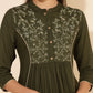 Janasya Olive Rayon Yoke Embroidered Casual Kurta | Swadesiicart