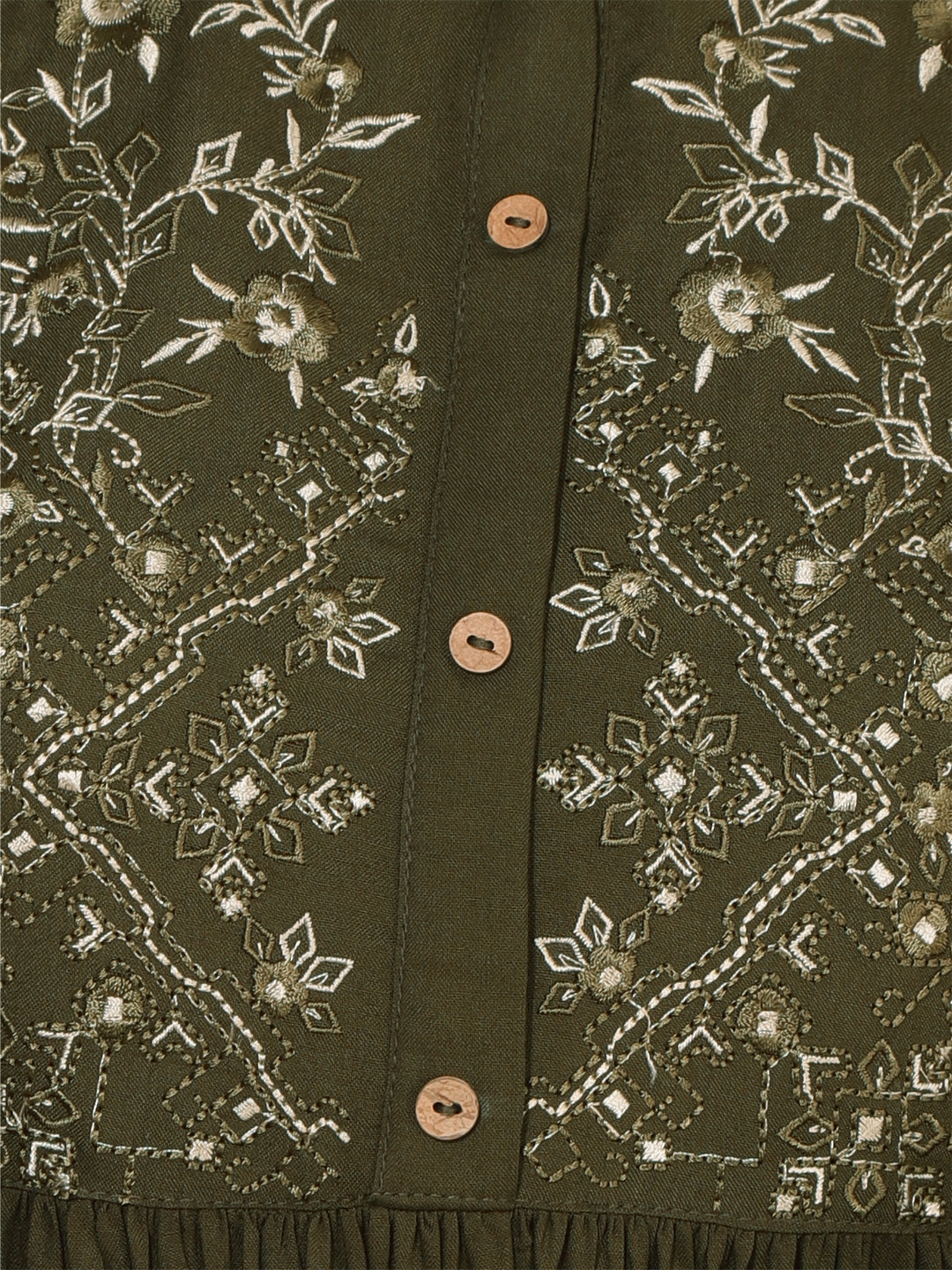 Janasya Olive Rayon Yoke Embroidered Casual Kurta | Swadesiicart