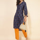 Janasya Dark Blue Moss Digital Printed Casual Kurta - Swadesiicart