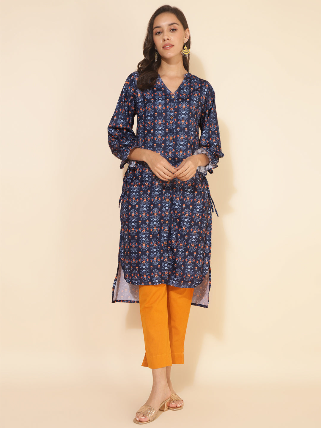Janasya Dark Blue Moss Digital Printed Casual Kurta - Swadesiicart