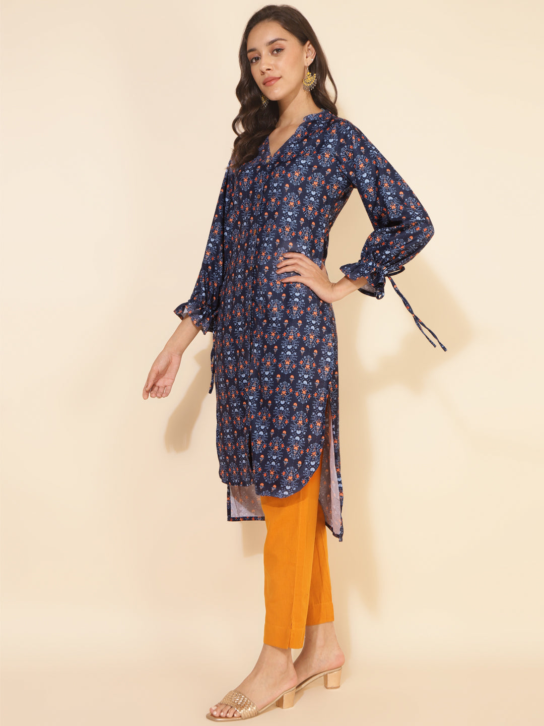 Janasya Dark Blue Moss Digital Printed Casual Kurta - Swadesiicart