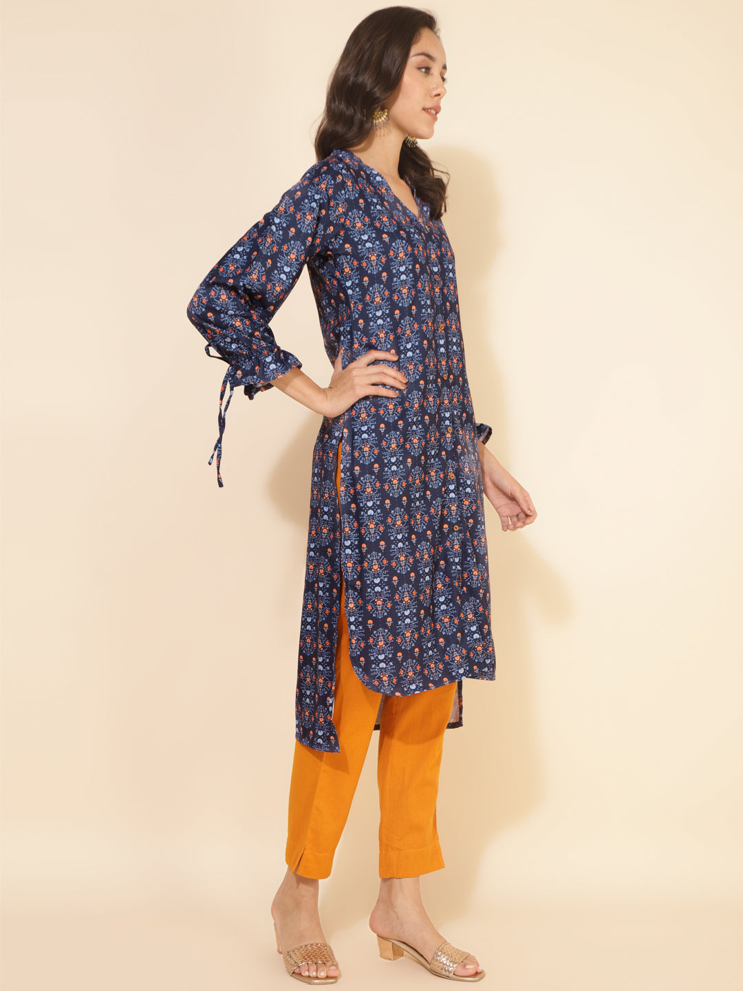Janasya Dark Blue Moss Digital Printed Casual Kurta - Swadesiicart