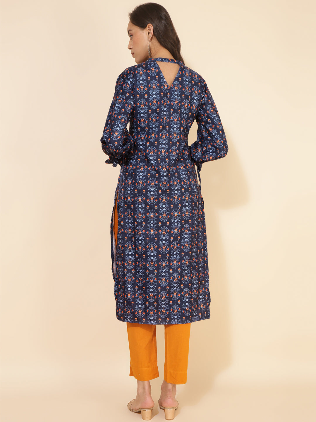 Janasya Dark Blue Moss Digital Printed Casual Kurta - Swadesiicart