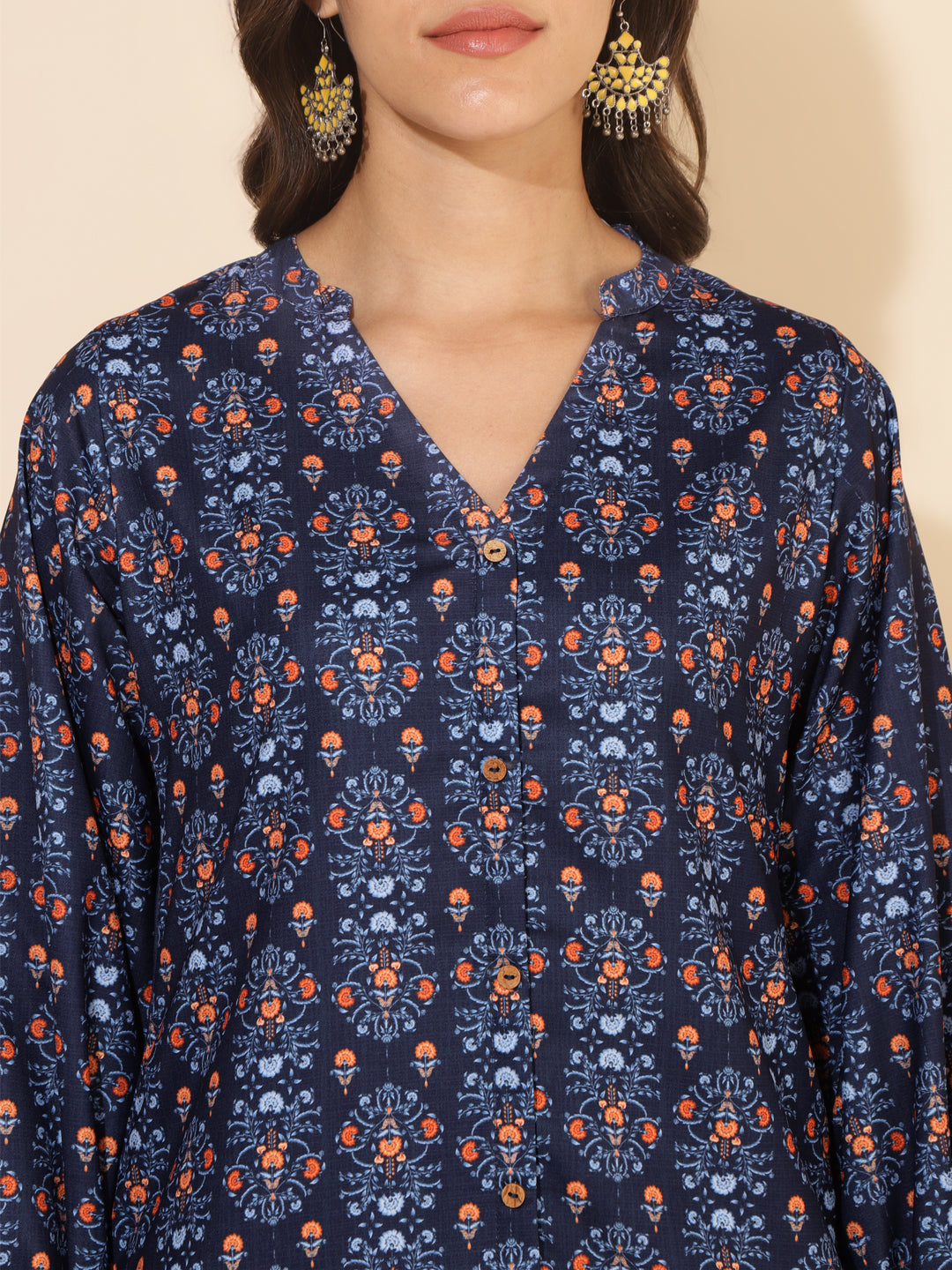 Janasya Dark Blue Moss Digital Printed Casual Kurta - Swadesiicart