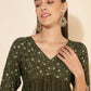 Janasya Olive Rayon Yoke Foil Printed Festive Kurta | Swadesiicart