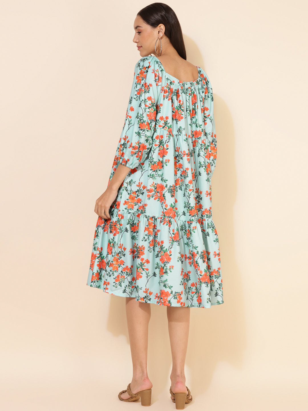 Janasya Women's Sea Green Moss Digital Floral Printed Casual Dress | Swadesiicart