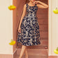 Janasya Women's Navy Blue Brocade Woven Design Casual Dress | Swadesiicart
