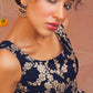 Janasya Women's Navy Blue Brocade Woven Design Casual Dress | Swadesiicart