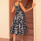 Janasya Women's Navy Blue Brocade Woven Design Casual Dress | Swadesiicart