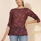 Janasya Women's Brown Georgette Floral Printed Casual Top | Swadesiicart