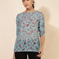 Janasya Women's Mint Green Georgette Floral Printed Casual Top | Swadesiicart