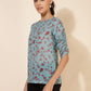 Janasya Women's Mint Green Georgette Floral Printed Casual Top | Swadesiicart