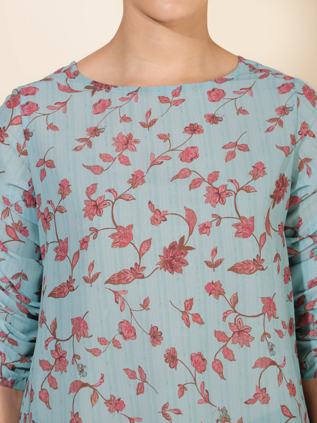 Janasya Women's Mint Green Georgette Floral Printed Casual Top | Swadesiicart