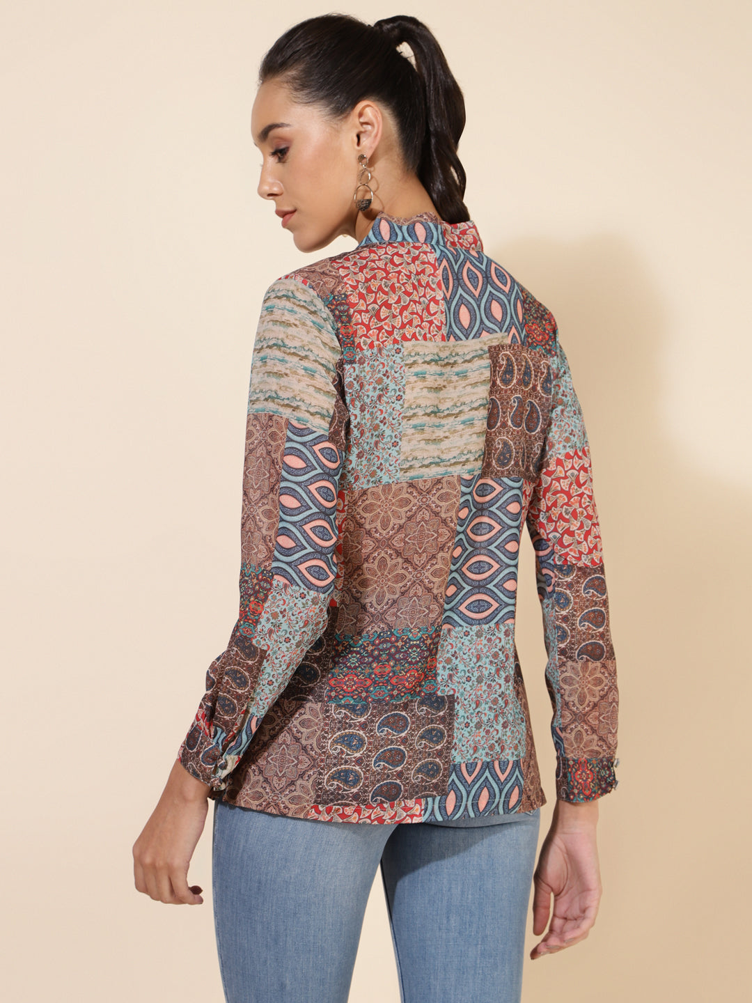 Janasya Women's Multicolor Georgette Ethnic Motifs Casual Top | Swadesiicart
