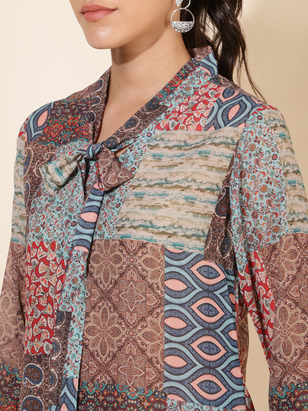 Janasya Women's Multicolor Georgette Ethnic Motifs Casual Top | Swadesiicart