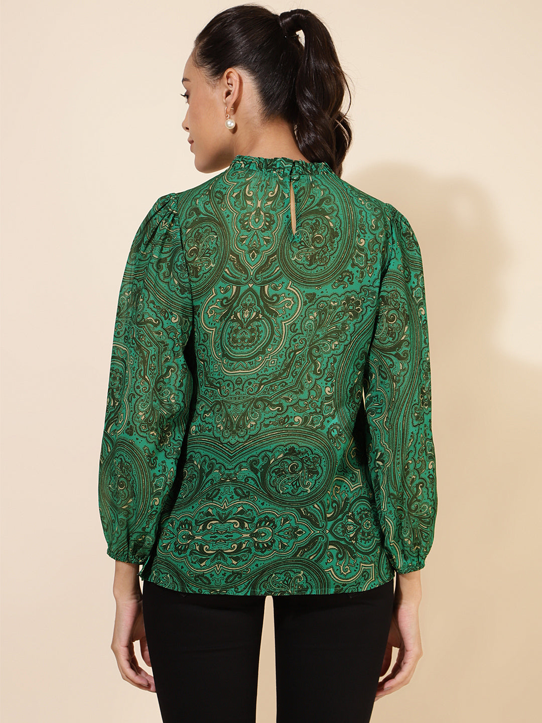 Janasya Women's Green Georgette Digital Printed Casual Top | Swadesiicart
