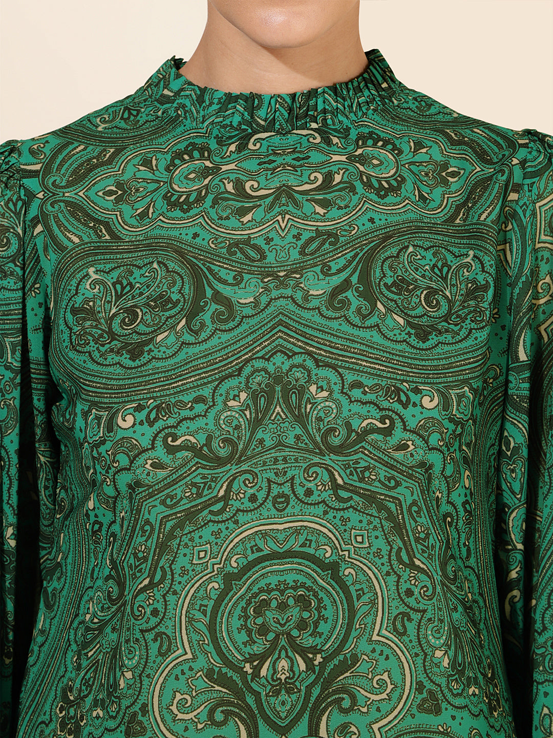 Janasya Women's Green Georgette Digital Printed Casual Top | Swadesiicart