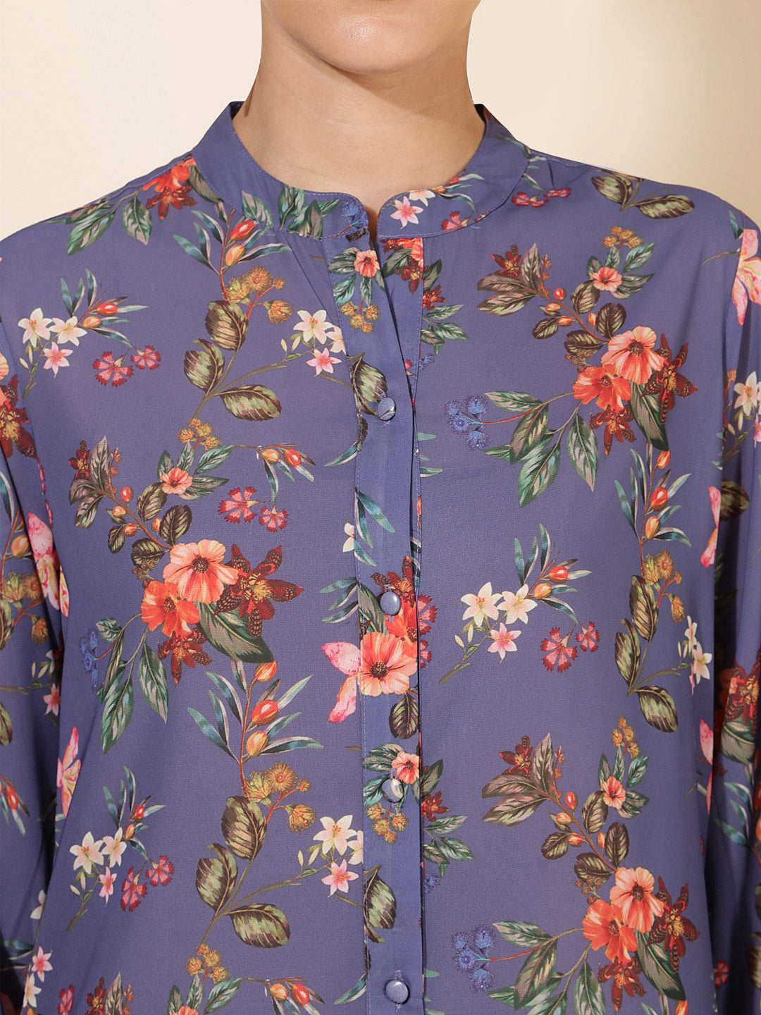 Janasya Women's Violet Georgette Floral Printed Casual Tunic | Swadesiicart