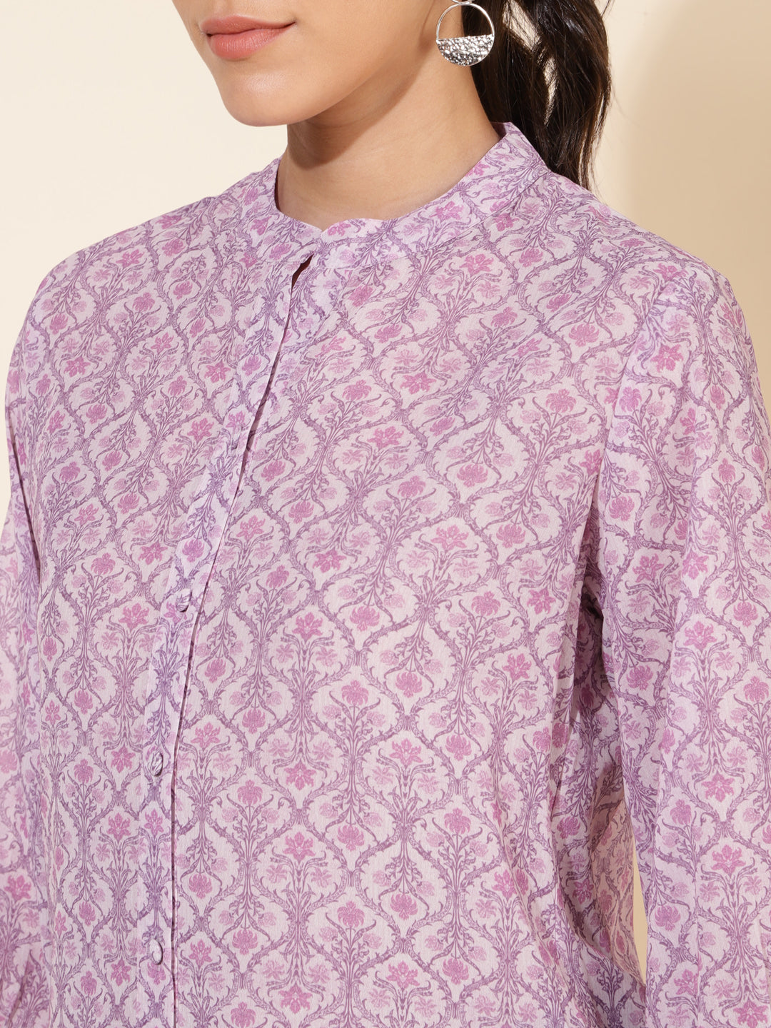 Janasya Women's Light Pink Georgette Floral Printed Casual Tunic | Swadesiicart