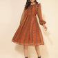 Janasya Women's Rust Chiffon Lurex Floral Printed Casual Dress | Swadesiicart