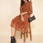 Janasya Women's Rust Chiffon Lurex Floral Printed Casual Dress | Swadesiicart
