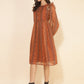 Janasya Women's Rust Chiffon Lurex Floral Printed Casual Dress | Swadesiicart