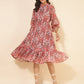 Janasya Women's Peach Dobby Georgette Ikkat Printed Casual Dress | Swadesiicart