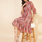 Janasya Women's Peach Dobby Georgette Ikkat Printed Casual Dress | Swadesiicart