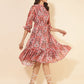 Janasya Women's Peach Dobby Georgette Ikkat Printed Casual Dress | Swadesiicart