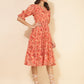 Janasya Women's Mustard Dobby Georgette Ikat Printed Casual Dress | Swadesiicart