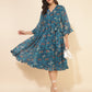 Janasya Women's Blue Dobby Georgette Ikkat Printed Casual Dress | Swadesiicart