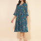 Janasya Women's Blue Dobby Georgette Ikkat Printed Casual Dress | Swadesiicart