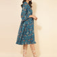 Janasya Women's Blue Dobby Georgette Ikkat Printed Casual Dress | Swadesiicart