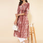 Janasya Light Brown Cotton Tie-dye Printed Casual Kurta | Swadesiicart