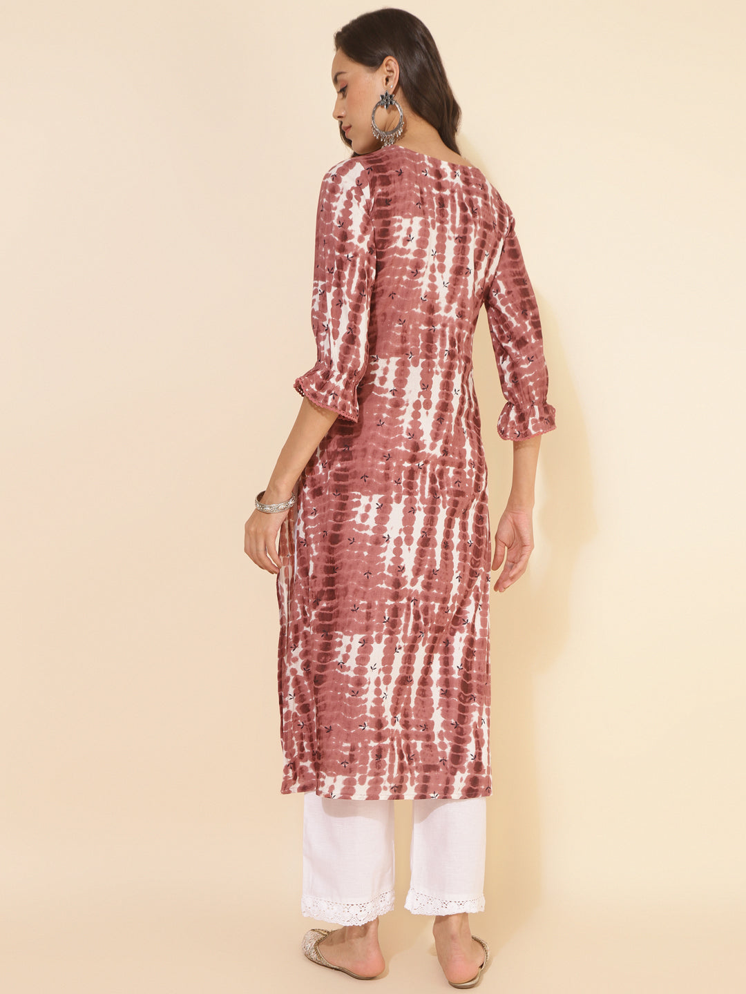 Janasya Light Brown Cotton Tie-dye Printed Casual Kurta | Swadesiicart