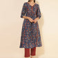 Janasya Blue Cotton Floral Printed Casual Kurta | Swadesiicart