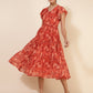 Janasya Rust Georgette Abstract Printed Tiered Casual Dress | Swadesiicart