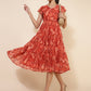 Janasya Rust Georgette Abstract Printed Tiered Casual Dress | Swadesiicart