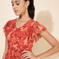 Janasya Rust Georgette Abstract Printed Tiered Casual Dress | Swadesiicart