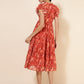 Janasya Rust Georgette Abstract Printed Tiered Casual Dress | Swadesiicart