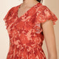 Janasya Rust Georgette Abstract Printed Tiered Casual Dress | Swadesiicart