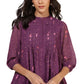 Janasya Purple Dobby Georgette Floral Print Casual A-Line Top | Swadesiicart