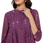 Janasya Purple Dobby Georgette Floral Print Casual A-Line Top | Swadesiicart