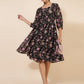 Janasya Women's Black Georgette Floral Printed Casual Dress | Swadesiicart