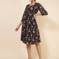 Janasya Women's Black Georgette Floral Printed Casual Dress | Swadesiicart