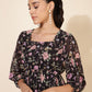 Janasya Women's Black Georgette Floral Printed Casual Dress | Swadesiicart