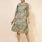 Janasya Olive Georgette Floral Printed A-Line Casual Dress | Swadesiicart