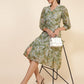 Janasya Olive Georgette Floral Printed A-Line Casual Dress | Swadesiicart