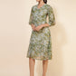 Janasya Olive Georgette Floral Printed A-Line Casual Dress | Swadesiicart