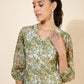 Janasya Olive Georgette Floral Printed A-Line Casual Dress | Swadesiicart